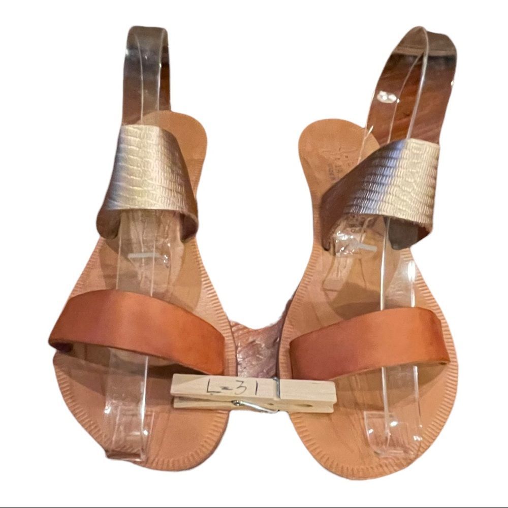 Joie A La Plage Sable in Tan and gold leather double strap sandals 37.5 Italy - Picture 2 of 16